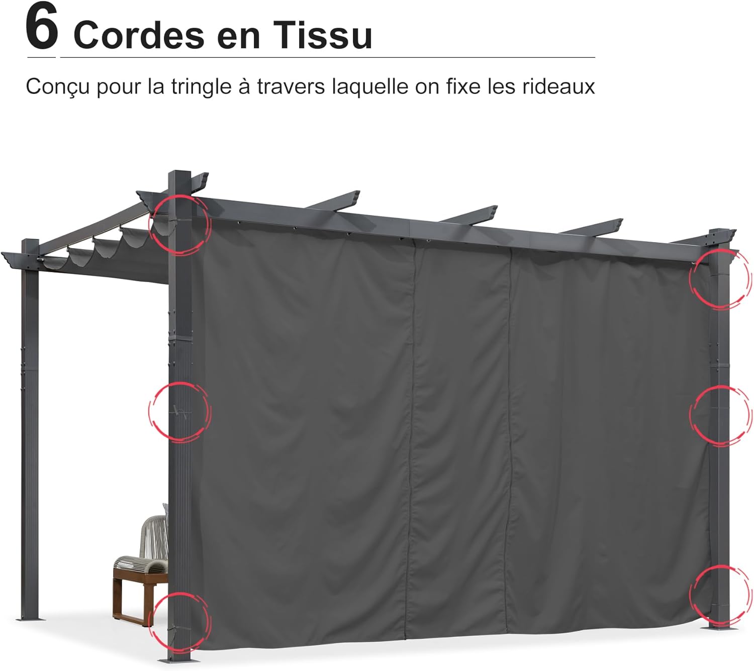jardinito - pergola aluminium série 4x3m rideau toit coulissant gris