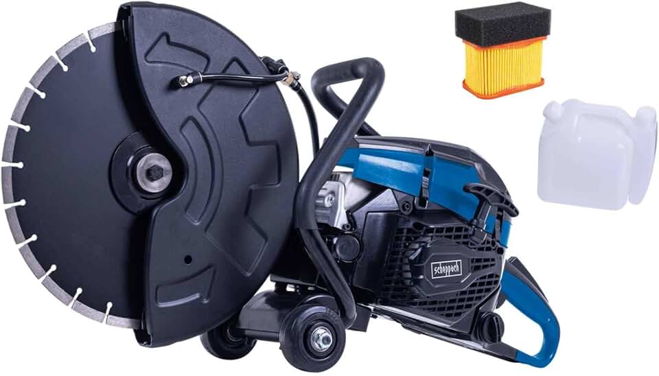 jardinito Scie à béton PTS400 | 2900 W | Disque de coupe Ø350 mm | Profondeur de coupe 120 mm | Moteur 2 temps de 3,95 CV / 65 cm³ | EasyStart | Découpeuse thermique béton | Filtre de rechange inclus