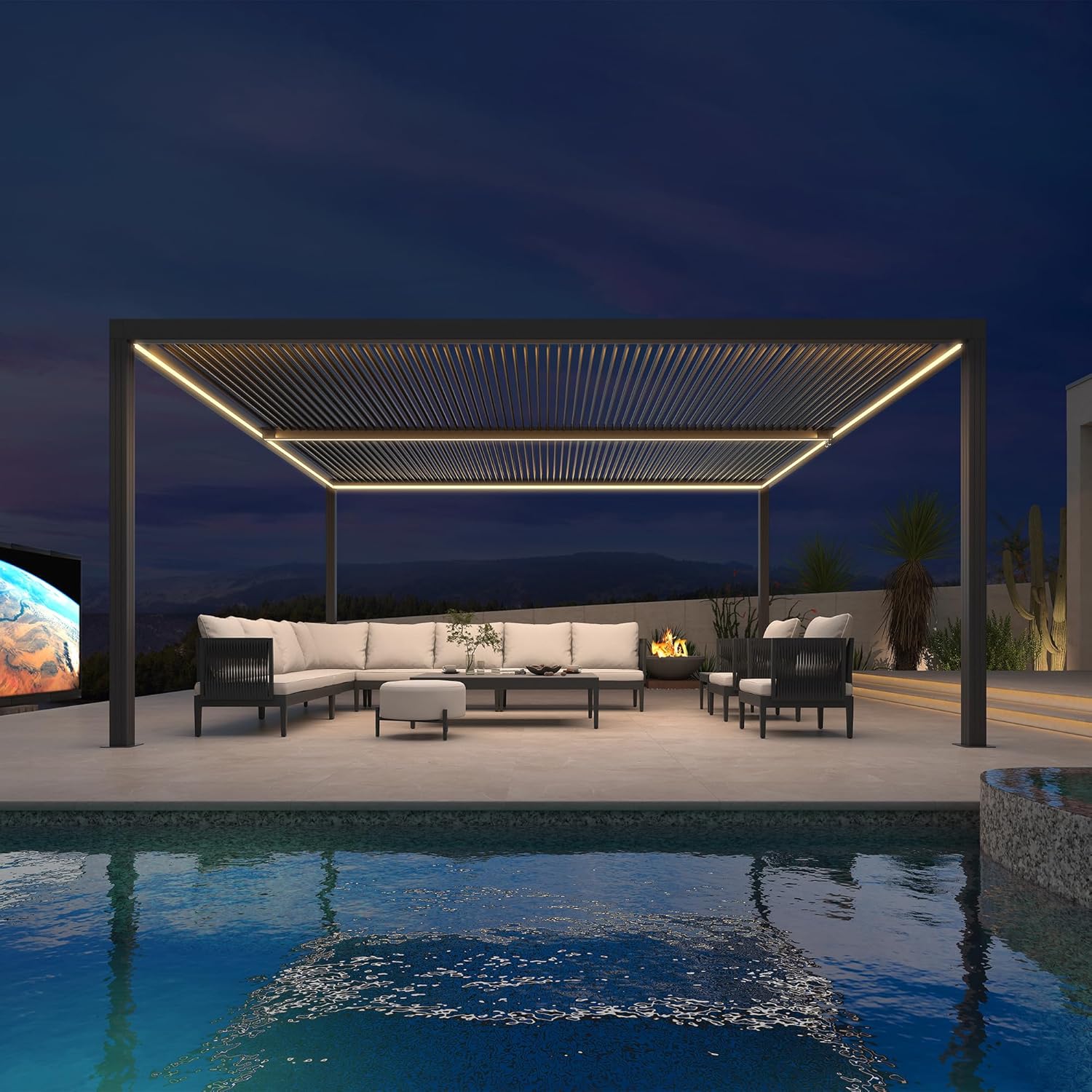 jardinito - Pergola bioclimatique aluminium 4,8x3,68m, LED, lames orientables