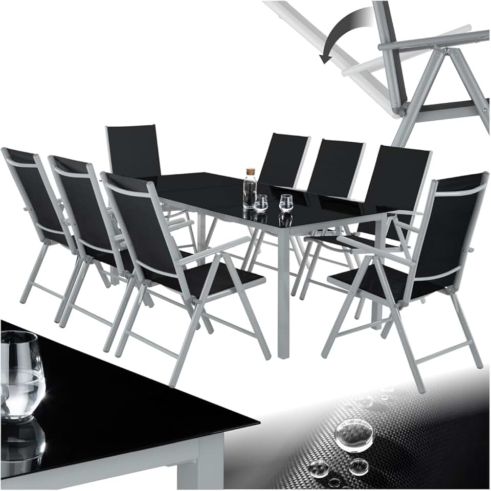 jardinito - Salon de Jardin 8 Fauteuils Pliables Aluminium, Table, Facile entretien
