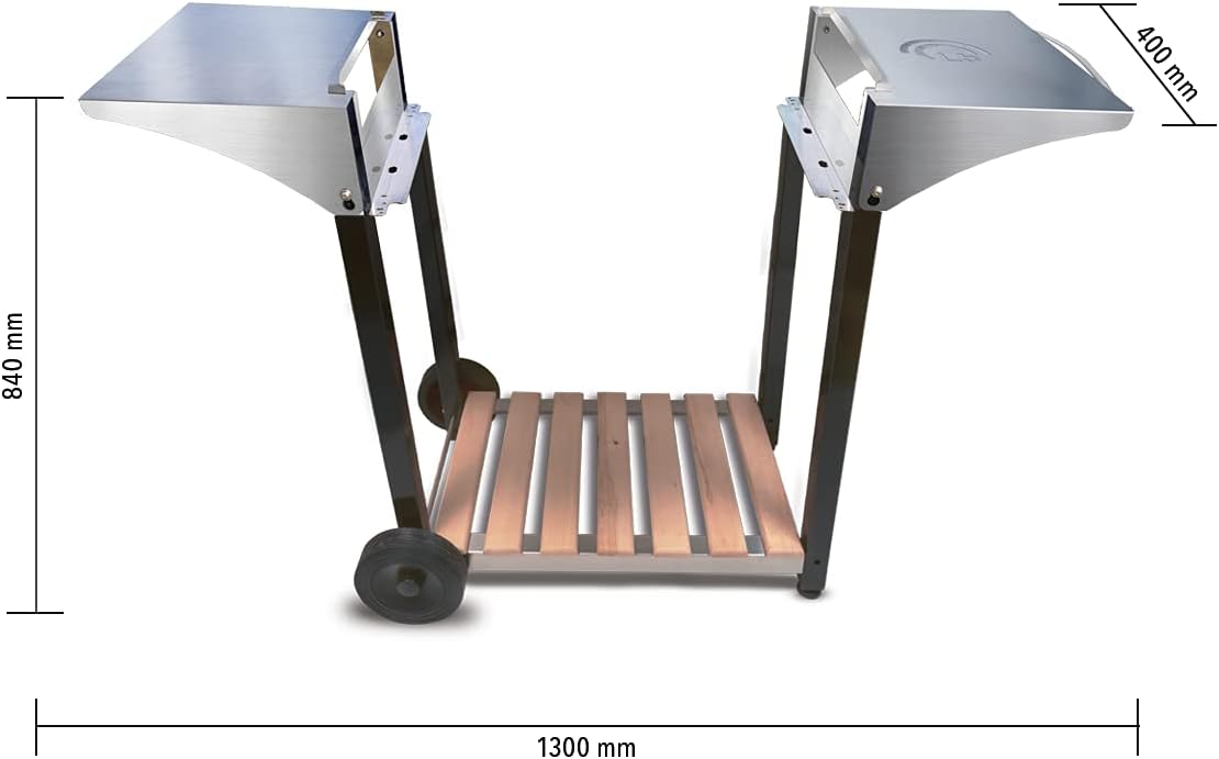 jardinito - Chariot plancha Aquitaine Pro - inox/bois, roulettes, dessertes latérales - 8477