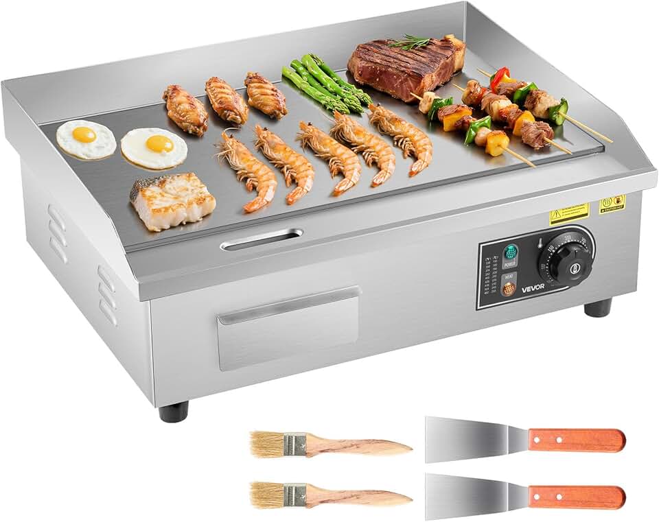jardinito - plancha électrique pro - 535x300 mm - 3200W, inox, 50-300°C