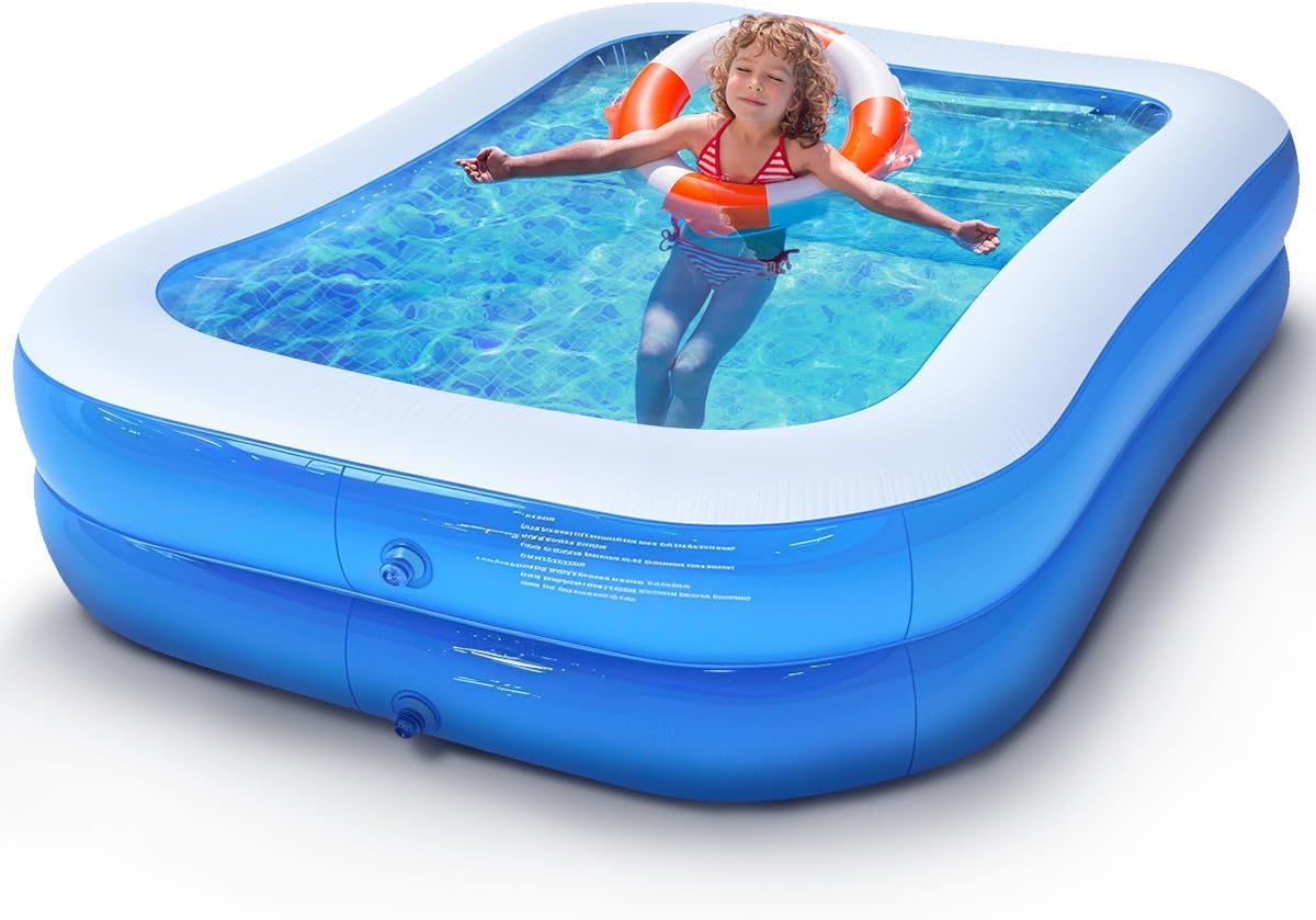Piscine gonflable rectangulaire - 200x150x50cm - PVC épais double couche, usage enfant/adulte