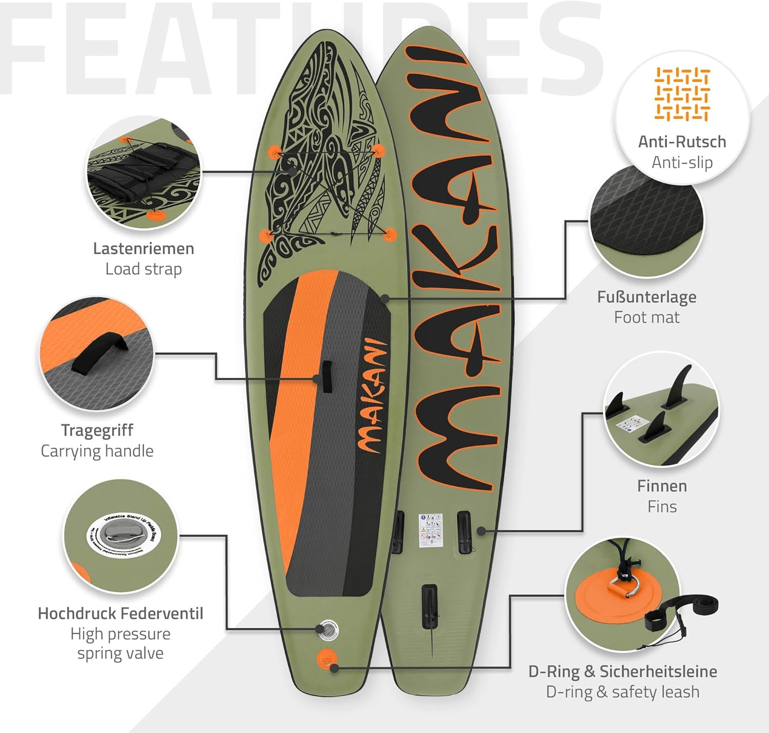 jardinito - Stand Up Paddle Série - 305/308/320/380 cm - PVC, 120/150 kg, épaisseur 10/15 cm, sac, pompe