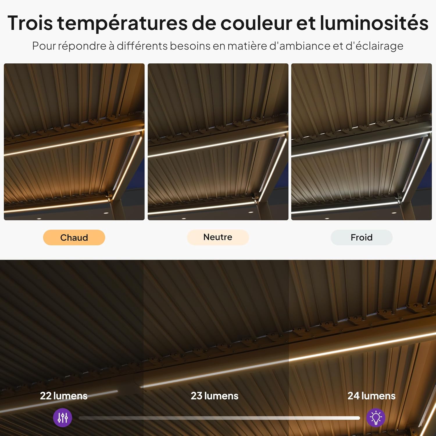 jardinito - pergola bioclimatique LED - 3x4,25m - aluminium, lames orientables, anti-UV, sans entretien