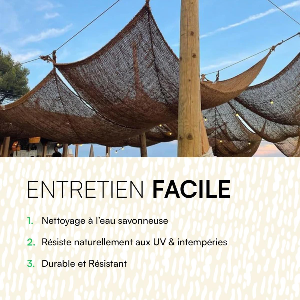 Toile d'ombrage - fibre coco écologique - 3x4m rectangulaire - protection solaire