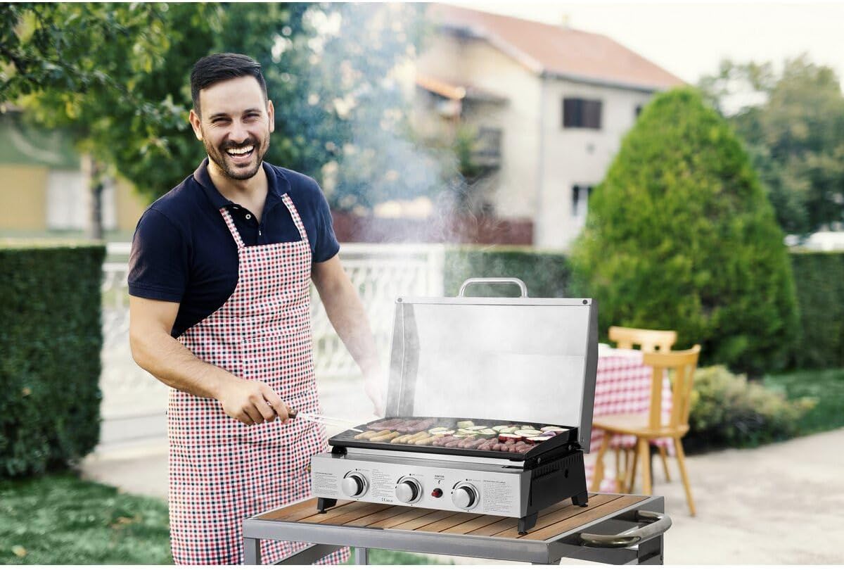 Fasto - Plancha 3 brûleurs 7,5 KW avec couvercle métal - Gris