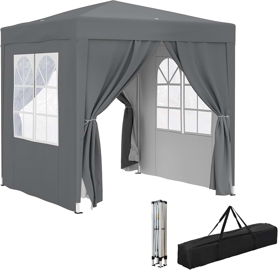 jardinito Tonnelle de Jardin extérieure 2 x 2 m, tonnelle Pliante Pop-up, réglable en Hauteur, Protection UV, Cadre en Acier, 4 côtés Amovibles, pour Camping, Festival, Plage, Sac de Transport, Gris