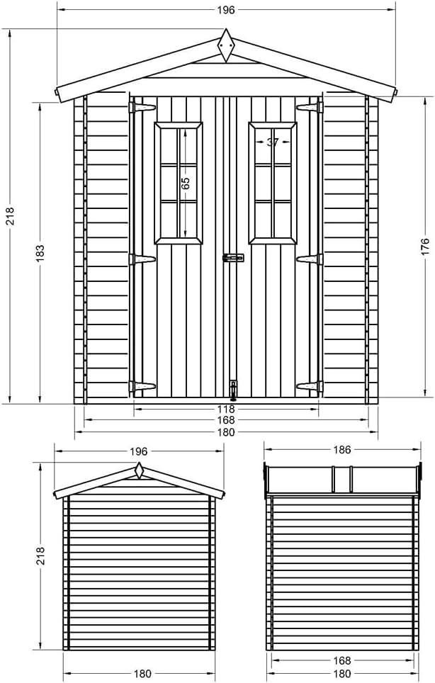Abri de Jardin en Bois - Stockage extérieur I186xL196xH218 cm/ 2,82 m2 Petit abri à Outils, Local à vélos - jardinito M320C