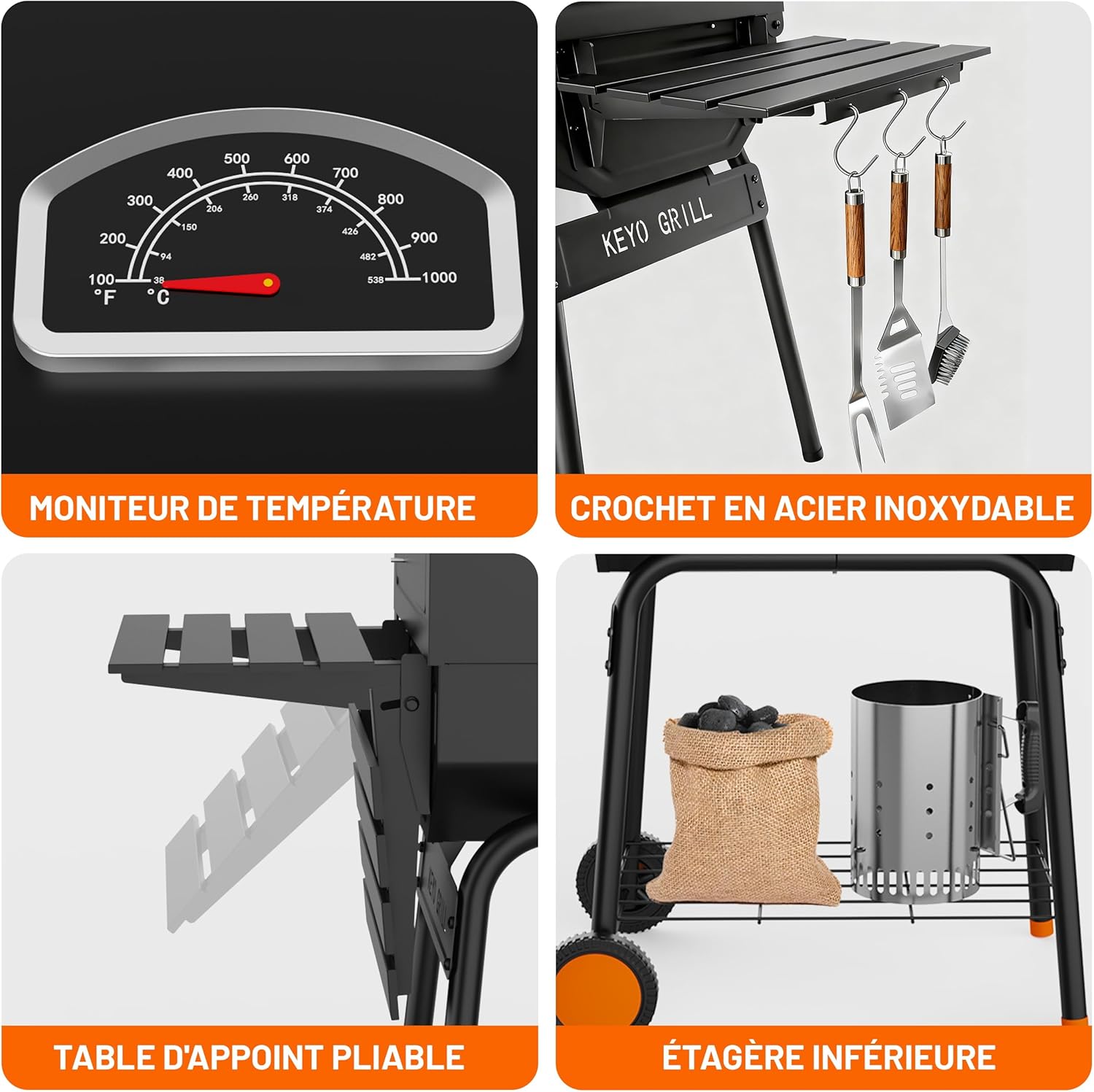 jardinito 23 pouces barbecue pentagonal, chromé, 469 Sq In-23 Pouces
