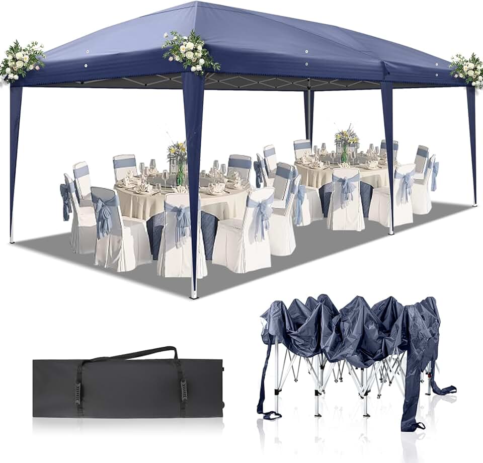 jardinito Tonnelle de Jardin Pliante,3x6m,Imperméable,Pop-Up,3 Hauteurs Réglables, Protection UV 50+,Tente de Fête,Structure en Acier,pour Jardin,Fête,Bleu