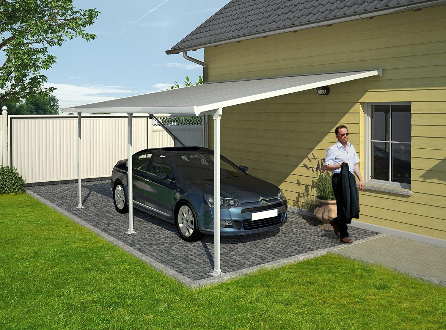 Chalet et Jardin - Toit Couv' Terrasse Aurore - 3x5,46m alu blanc - 701693