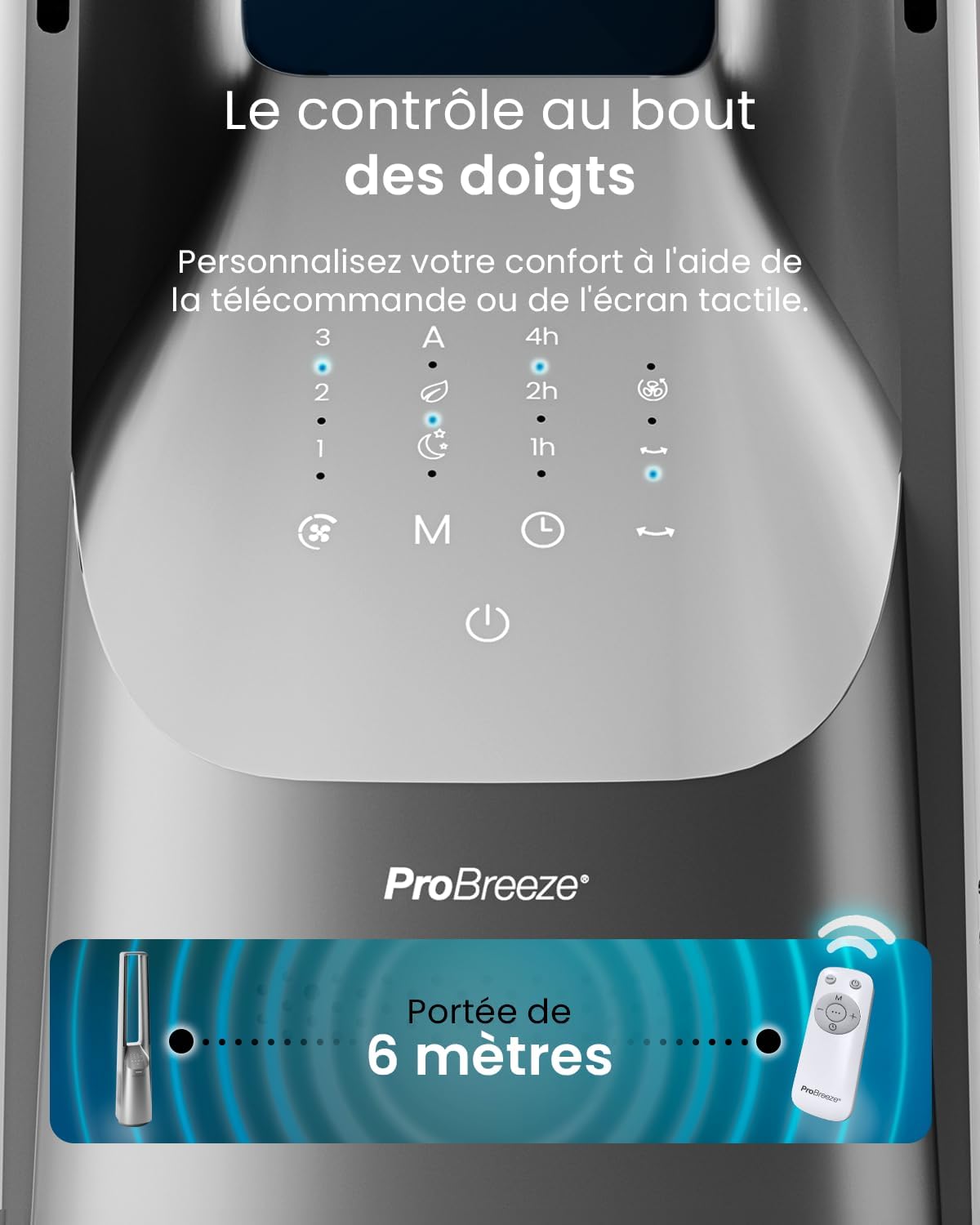 jardinito - Ventilateur tour 101 cm, 6 vitesses, oscillant, silencieux