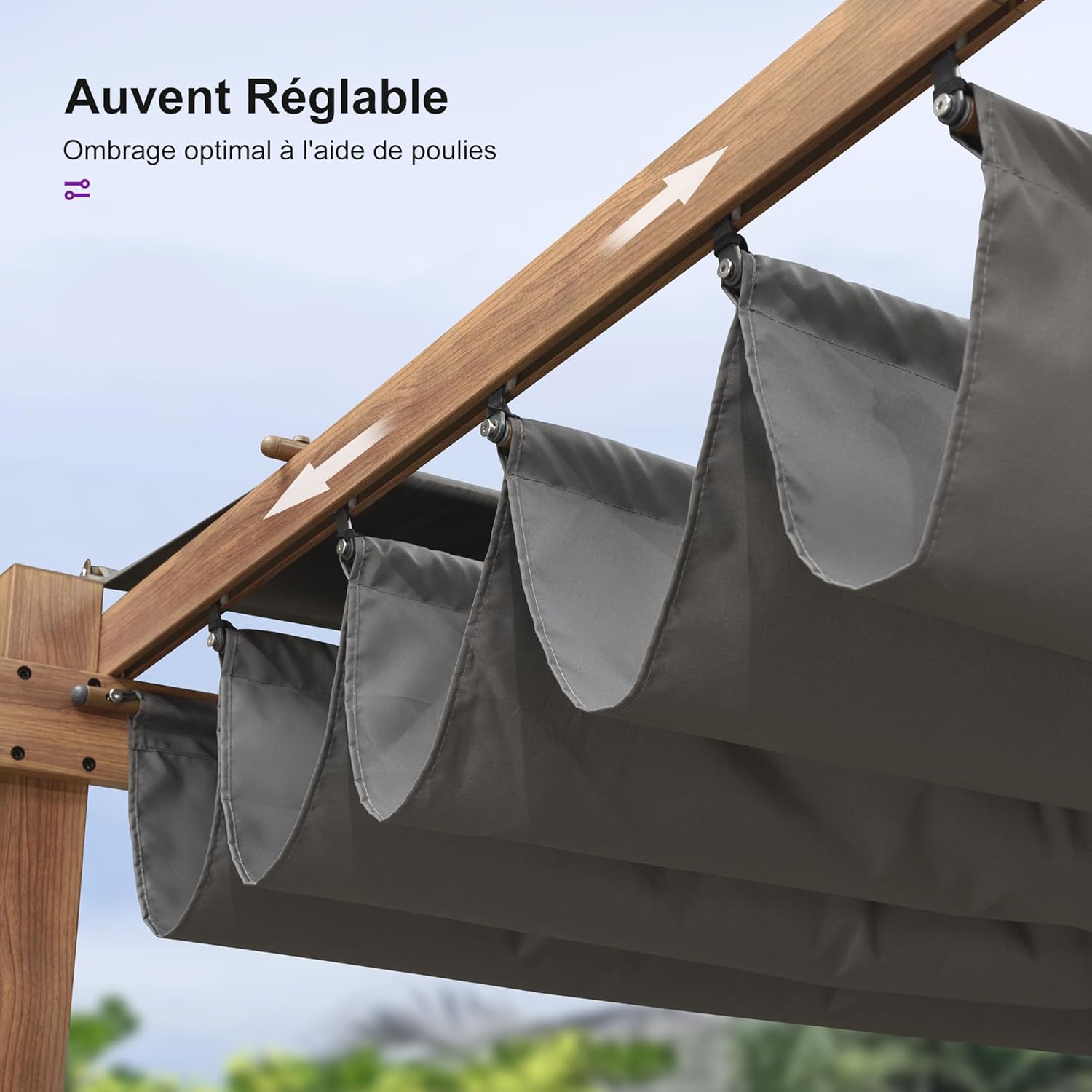 jardinito - Pergola aluminium - 4x3m - toile rétractable, teck, imperméable