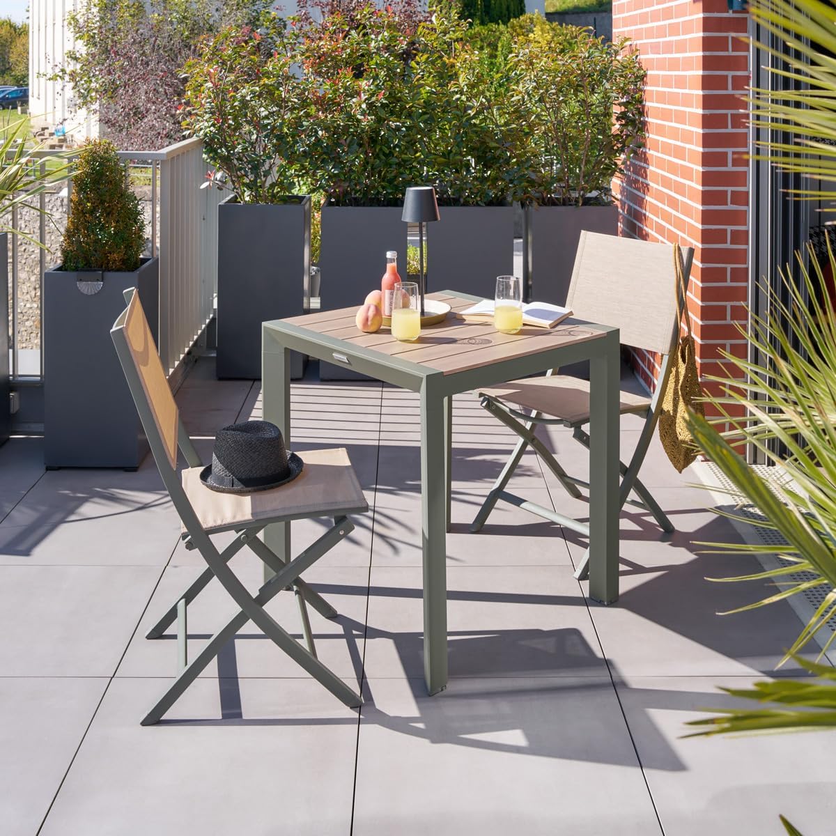 jardinito - Evasion 2 places - aluminium, effet bois, Lin/Vert Laurier