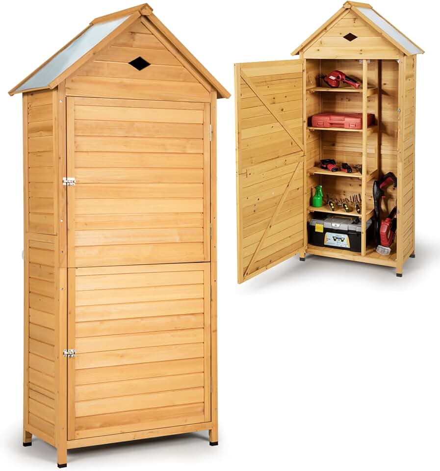 jardinito - abri de jardin bois 70x35x176cm, 5 étagères, porte verrouillable
