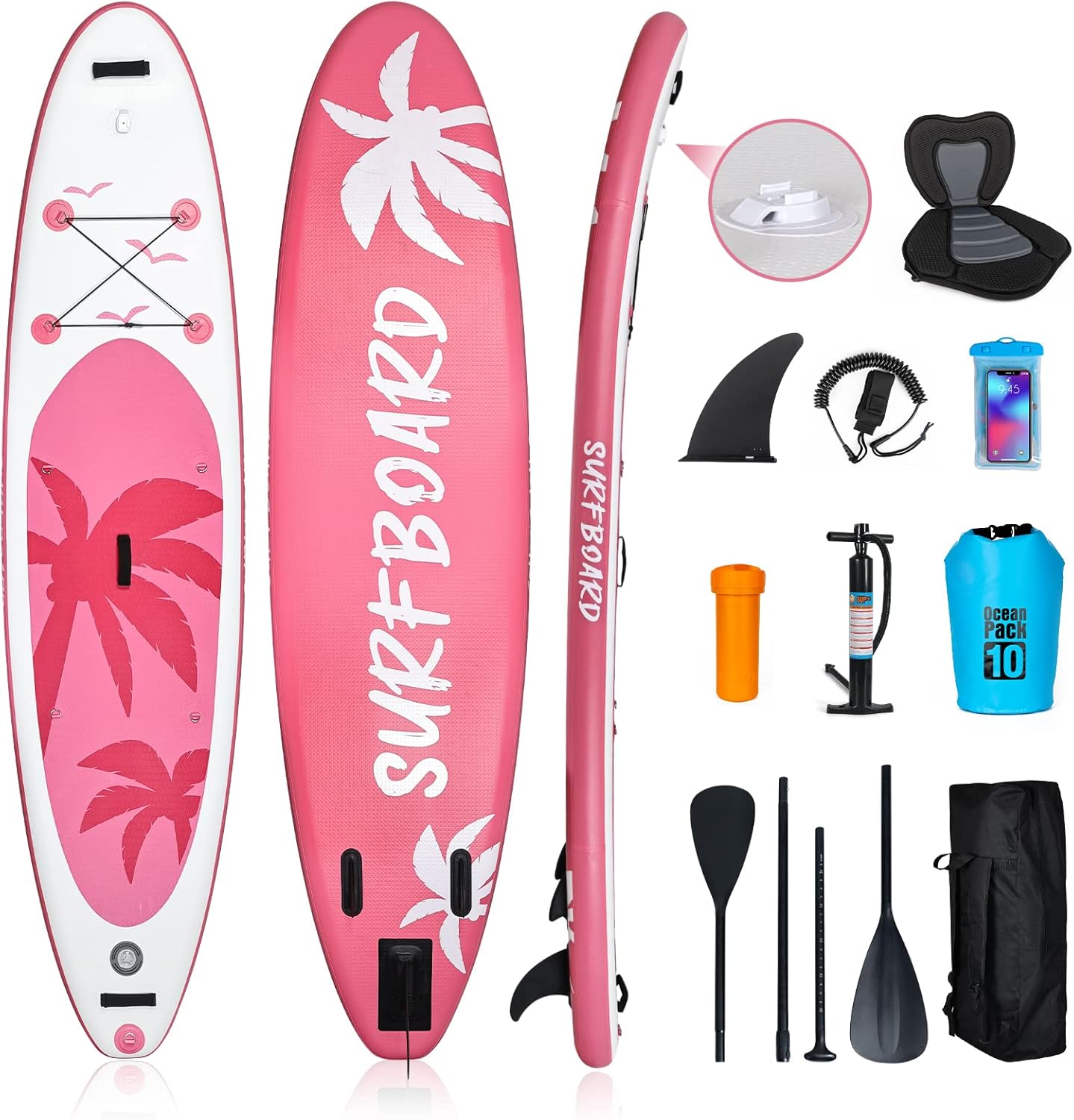 jardinito - Paddle gonflable adulte - 320/335cm - 2 places, siège kayak, pagaie alu, support caméra, pompe, 150kg