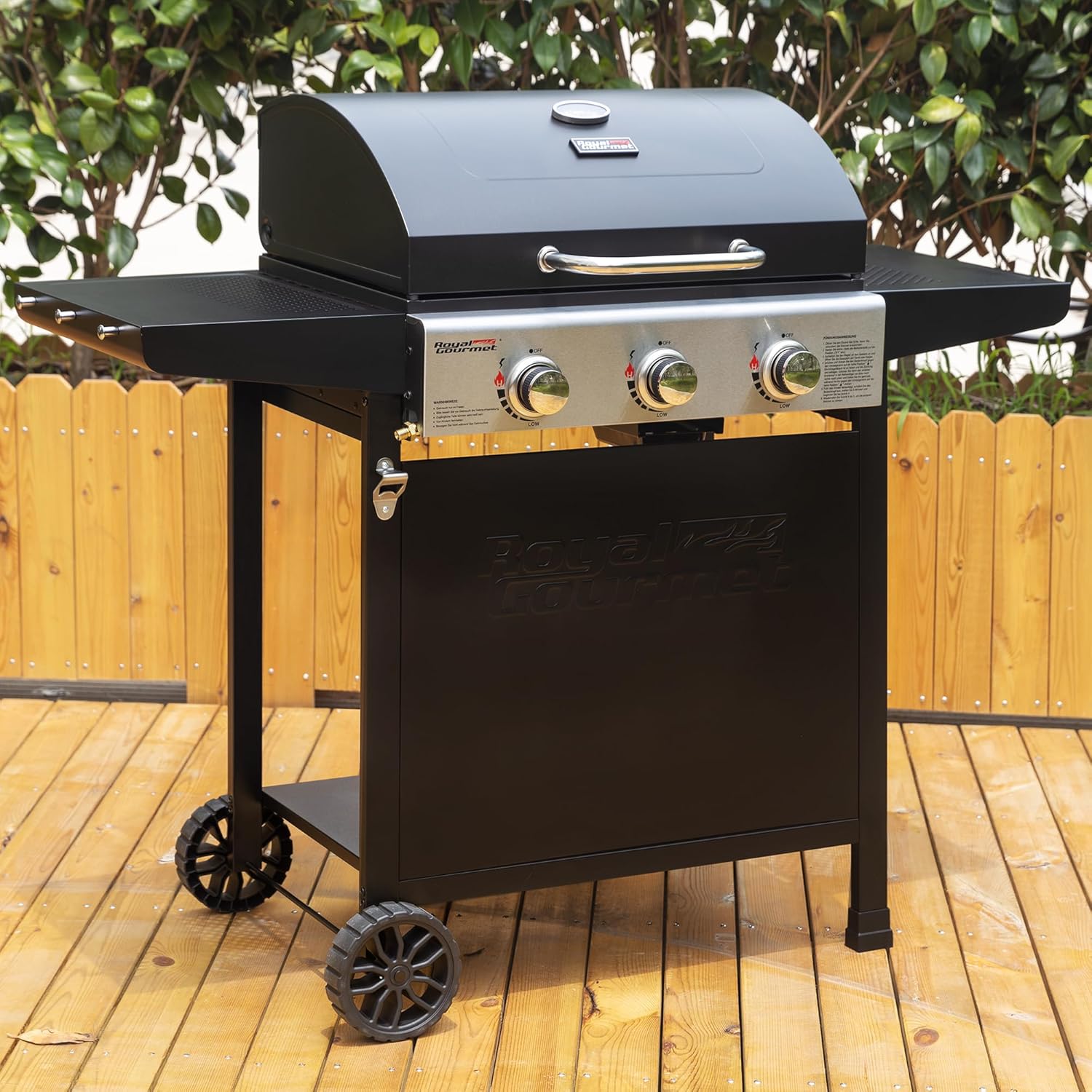 jardinito – BBQ Gaz 3 brûleurs – 9kW – chariot, capot, grilles, jardin