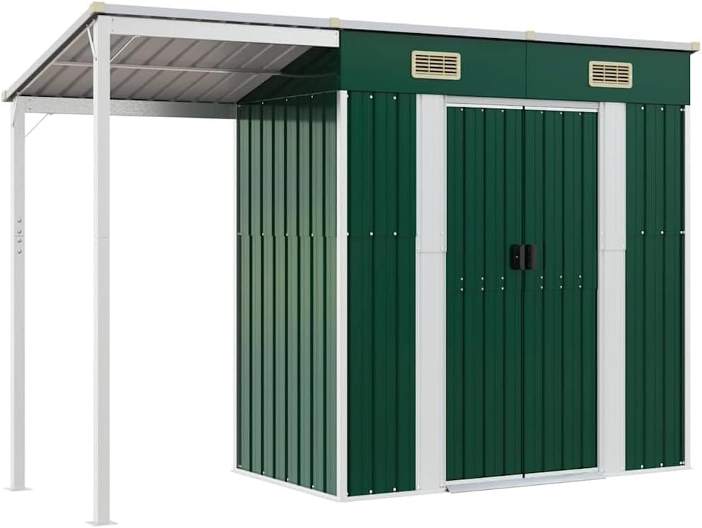 jardinito Abri de Jardin avec Toit prolongé Vert 277x107x181 cm Acier, Maison & Jardin, Pelouses & Jardins, Vie en extérieur, Structures extérieures, Cabanes & abris de Jardin, Vert, (Poids 41.56KG)