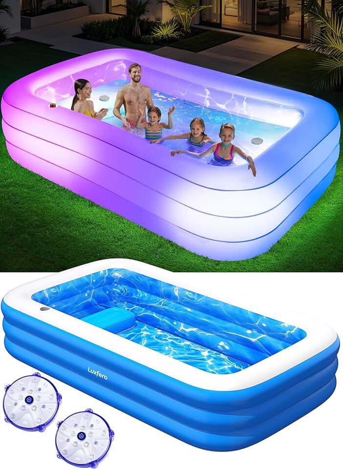 jardinito – Piscine Gonflable avec siège, 280x160x50 cm, lumières, 1400L