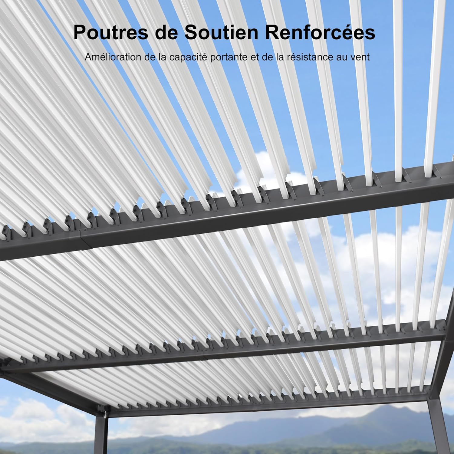 jardinito - Pergola Bioclimatique - 6,35x3,5m - Aluminium, éclairage, lames orientables, poteaux blancs