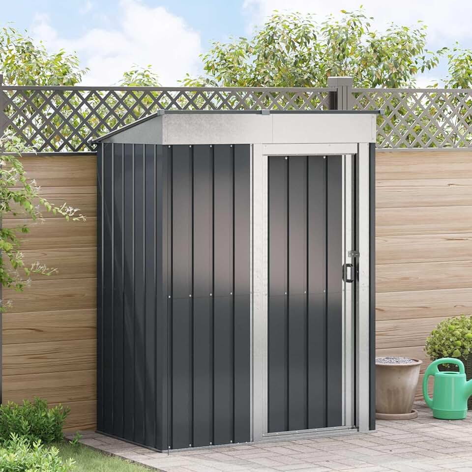 Abri de jardin métal anthracite 137x81x180cm, résistant, verrouillable