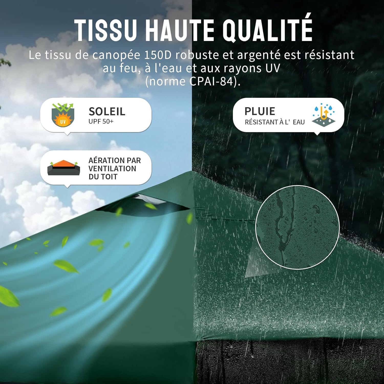 jardinito Tonnelle Pliante 3x3 Imperméable, Barnum Pliant de Jardin Exterieur, Pop-Up Gazebo avec Sac de Rangement, UPF 50+, avec 4 Parois Latérales Amovible, 4 Sac de Sable, Vert Forêt