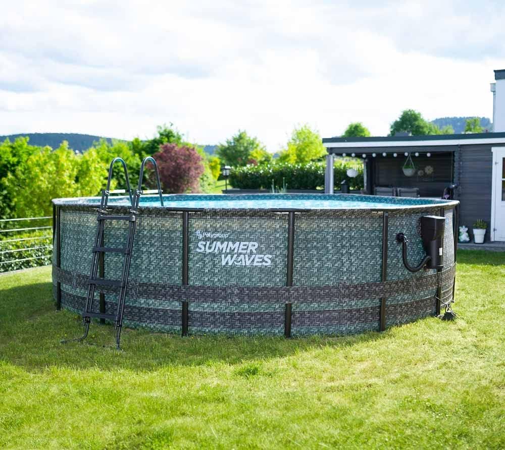 jardinito - Elite Frame rotin gris - Ø488x122 cm - Piscine hors-sol
