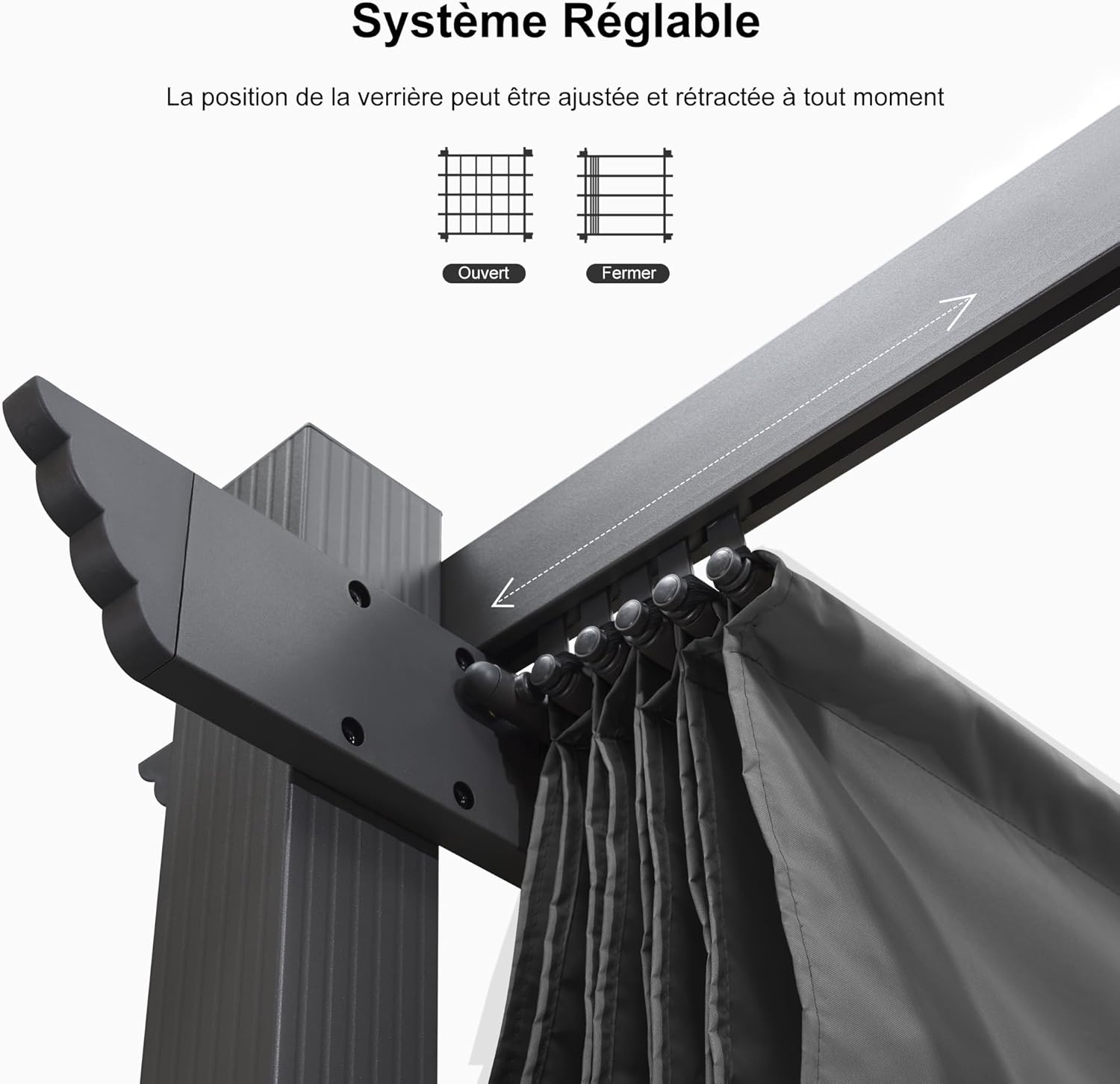 jardinito - Pergola aluminium 5,5x3m, éclairage LED, toit rétractable