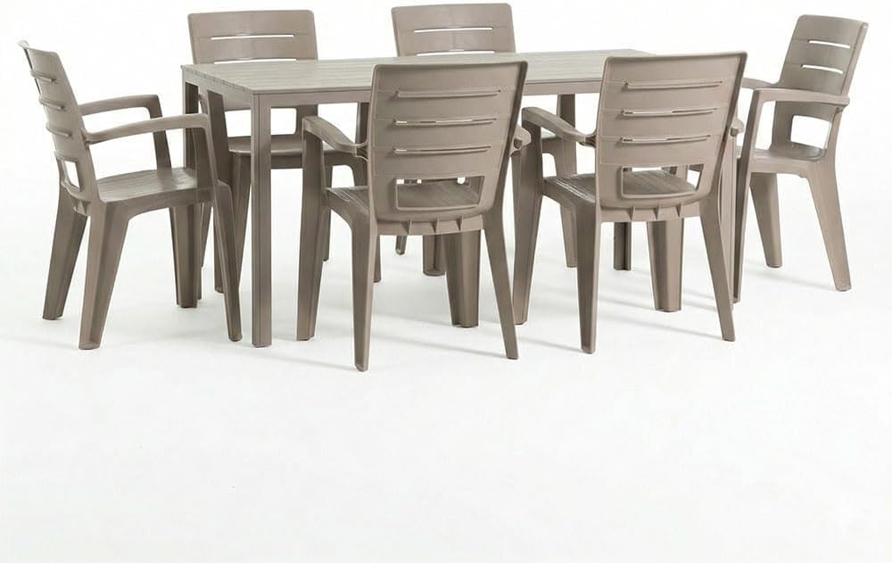Ensemble d'extérieur - Table Thomas, 6 chaises Anita - Fer, résine - Champagne