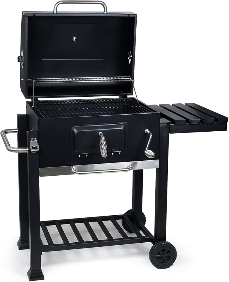 jardinito - chariot barbecue - 1130x475x1000mm - thermomètre, anti-feu, rangement