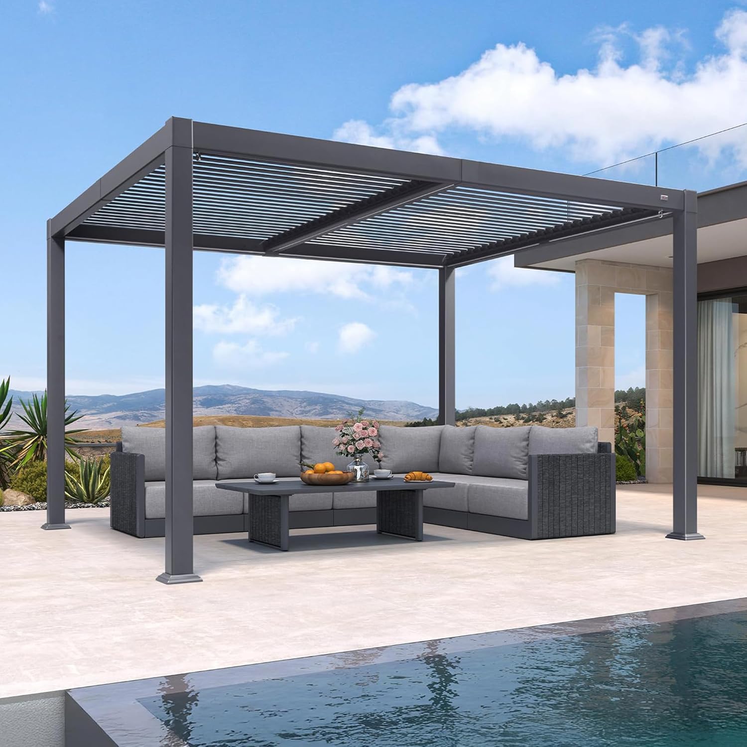 jardinito - Pergola bioclimatique - 3 x 3,65 m - aluminium, lames orientables, LED, imperméable