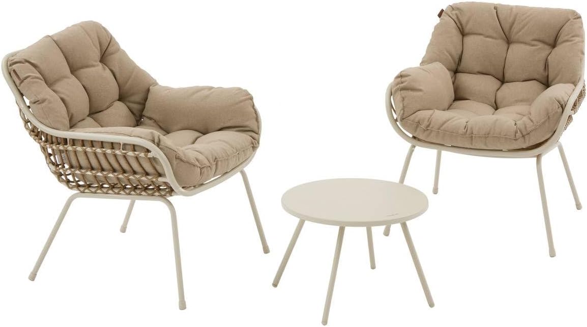 jardinito - Paopao Duo - Compact, résine tressée, coussins - Argile, acier anti-corrosion