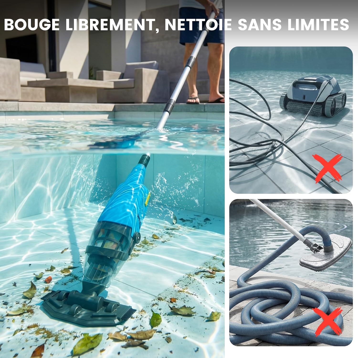 Aspirateur de piscine sans fil - 90min d’autonomie - 4088 L/h - idéal spas