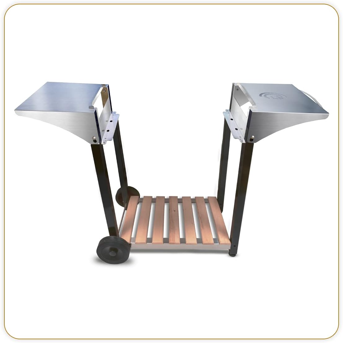 jardinito - Chariot plancha Aquitaine Pro - inox/bois, roulettes, dessertes latérales - 8477