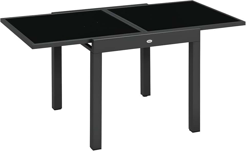 jardinito - Table extensible jardin - 160x80x75 cm - verre noir, alu gris