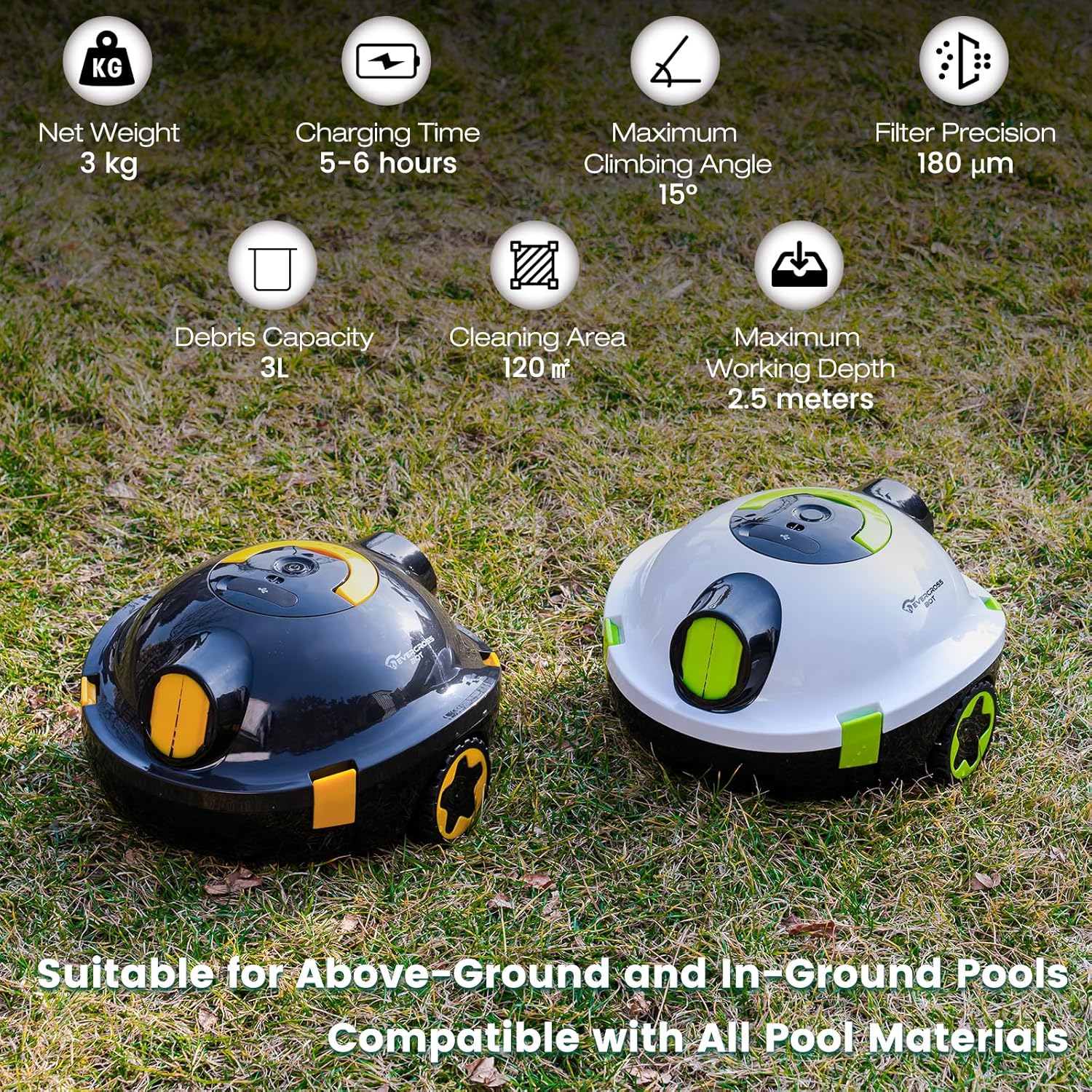 EVERCROSS - BOT série - 120㎡ - robot piscine sans fil, 100min, 3L, IPX8