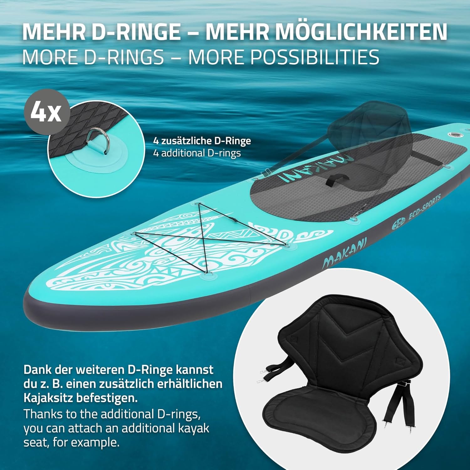 jardinito - Stand Up Paddle Board - 305/308/320/380 cm - PVC, jusqu’à 150 kg, 10/15 cm, sac, pompe