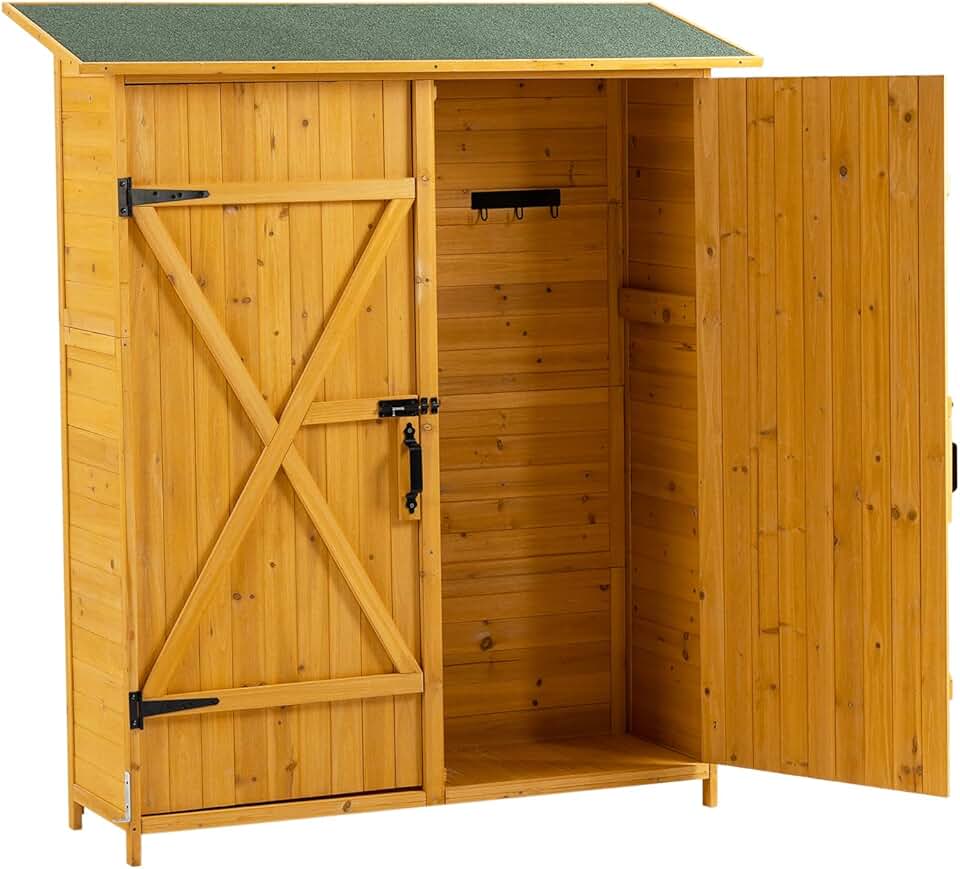 Abri de jardin bois - Toit incliné, portes verrouillables, 1,8x1,5m