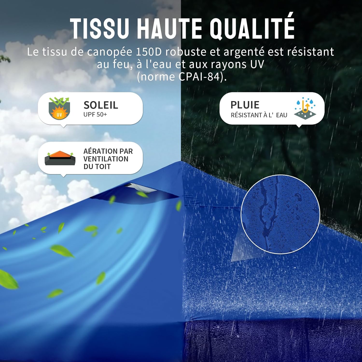 jardinito - tonnelle pliante 3x3m - imperméable, UPF 50+, 4 parois amovibles