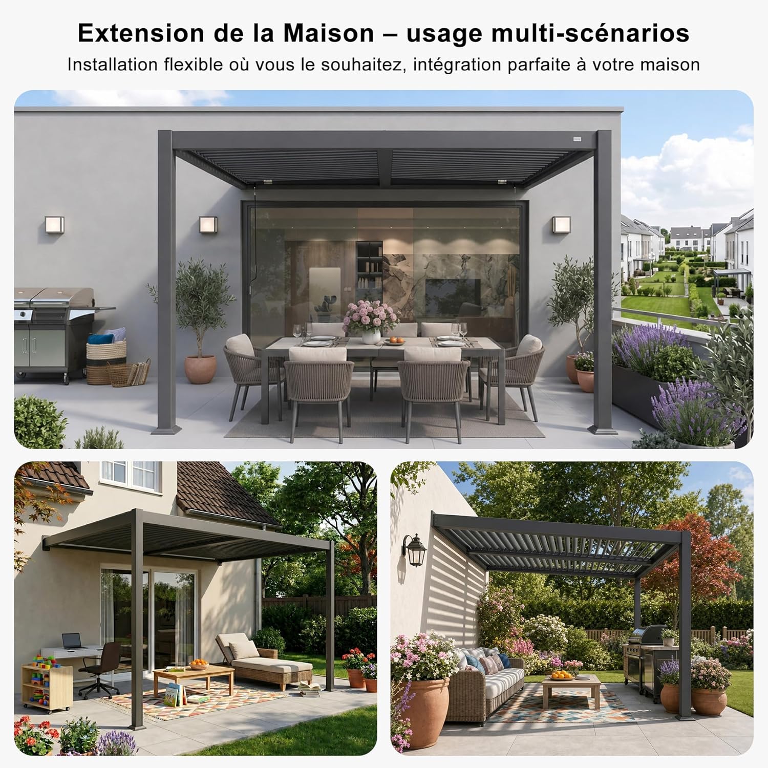 jardinito - Pergola bioclimatique adossée - 2,5x3 m - aluminium, lames orientables, résistante intempéries