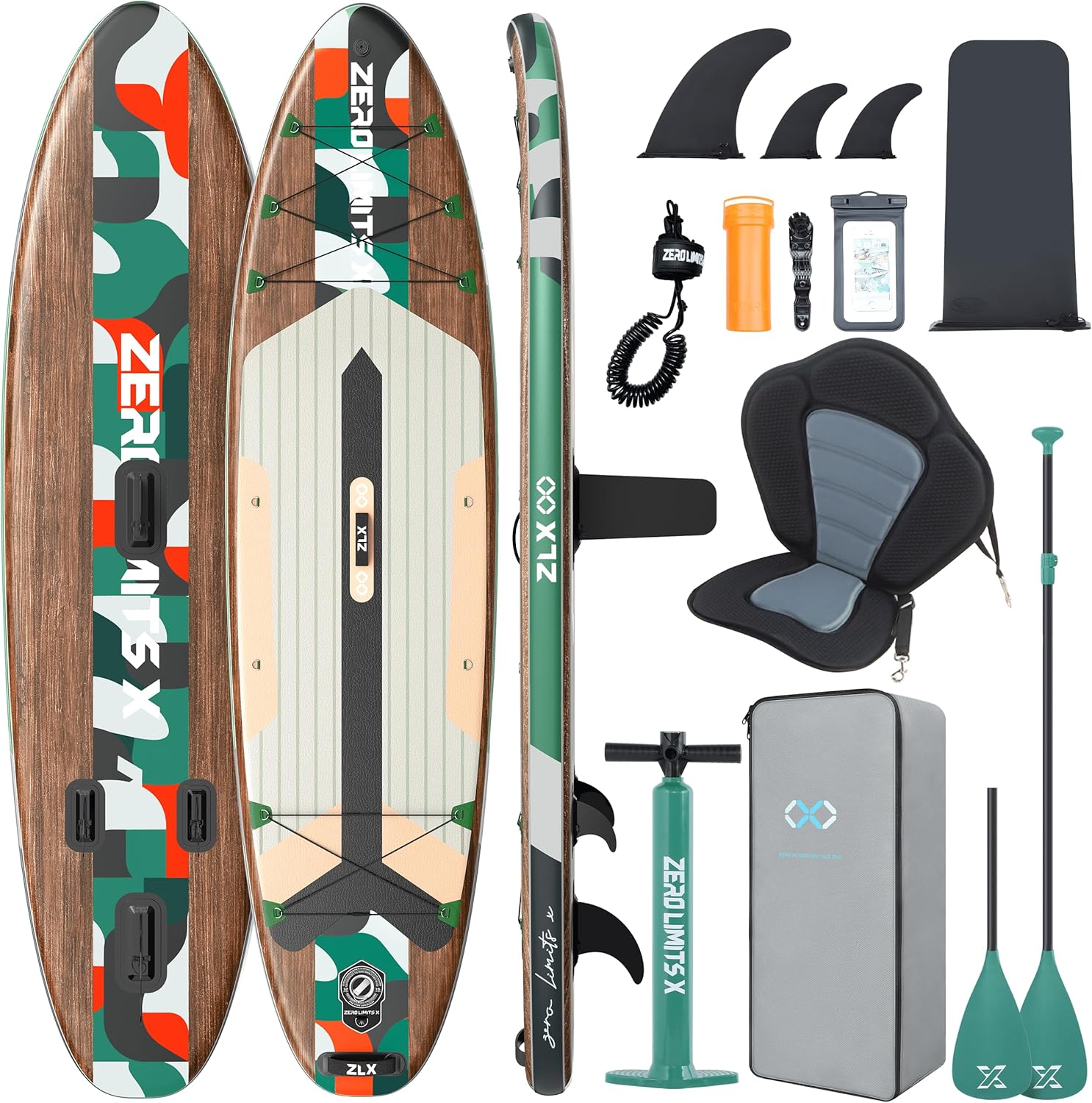 ZLX - Paddle Gonflable 2 places - 320x84cm - Sup avec siège kayak, accessoires, pour tous niveaux