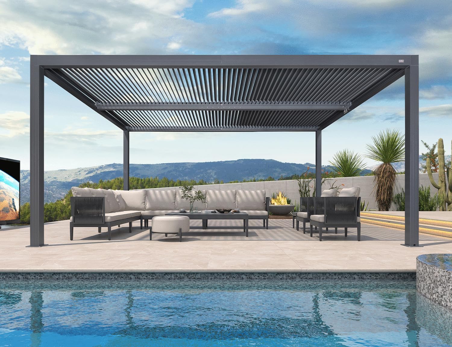 jardinito - Pergola bioclimatique série aluminium - 4,8x3,68m - lames orientables, surface 17,66m²