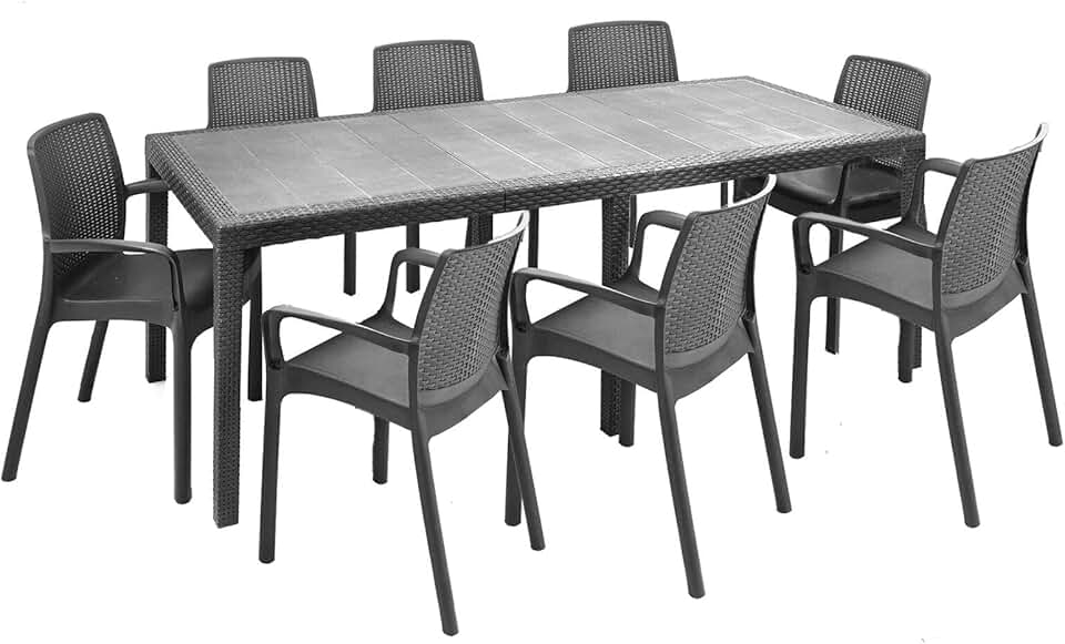 jardinito - Manarola - table extensible, 8 chaises, anthracite, fabriqué en Italie