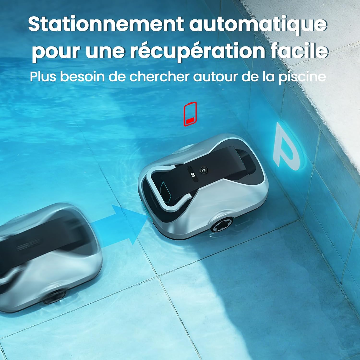 Robot piscine sans fil - compact, 200min autonomie, filtration fine, 232m²
