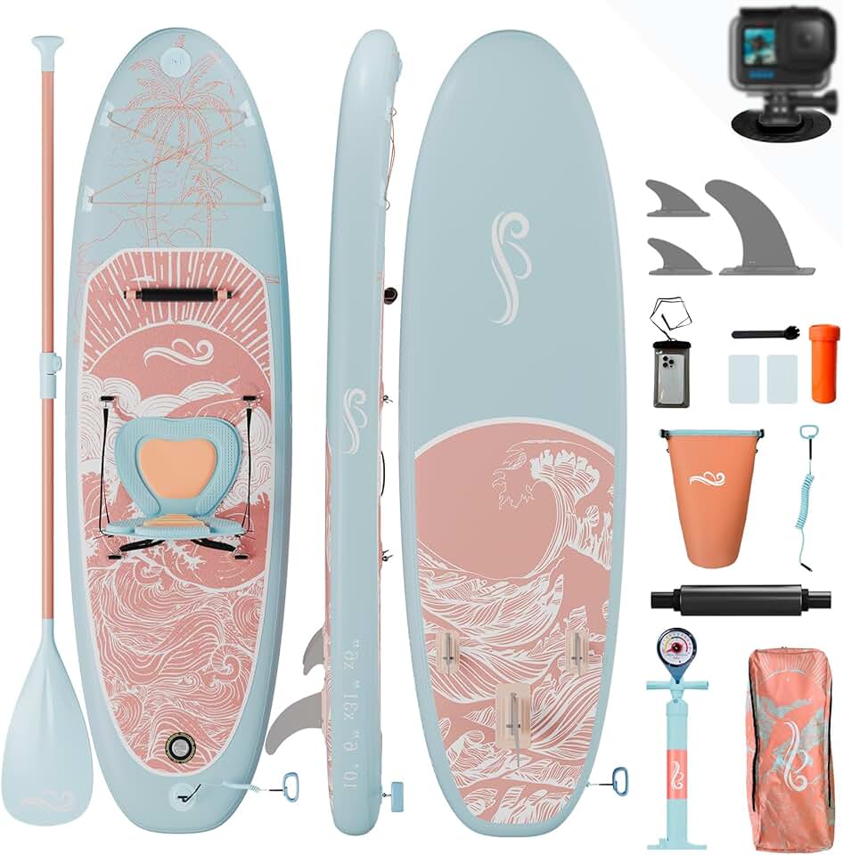 jardinito - Planche de paddle 320cm - 2-en-1, siège, 130kg, surf, pêche, yoga