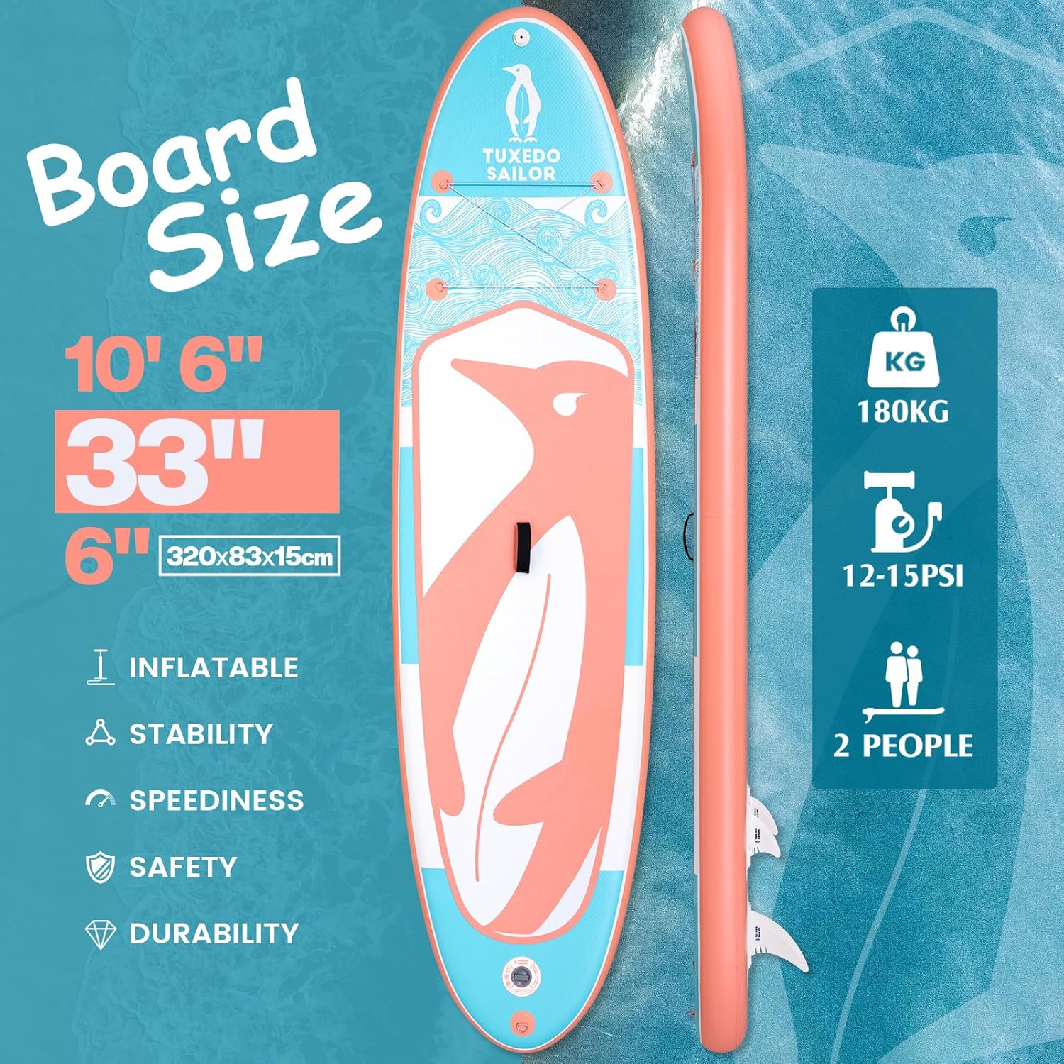 jardinito - Paddle Gonflable Adulte - SUP 320 cm - avec accessoires complets