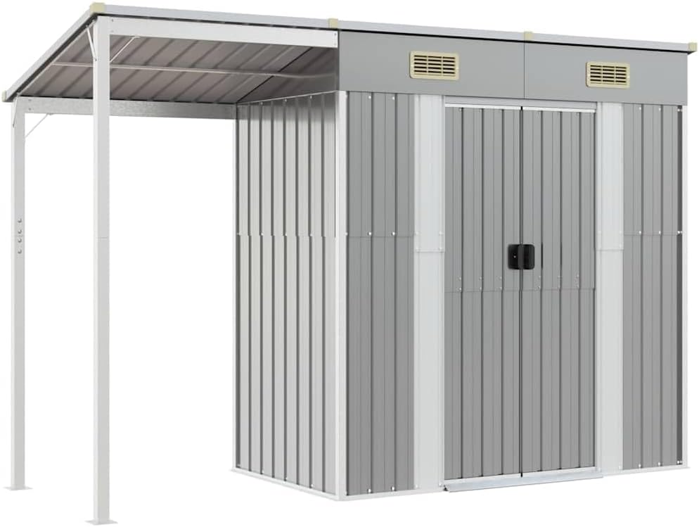 jardinito Abri de Jardin avec Toit prolongé Gris Clair 277x107x181 cm, Maison & Jardin, Pelouses & Jardins, Vie en extérieur, Structures extérieures, Cabanes & abris de Jardin, Gris, (Poids 41.56KG)