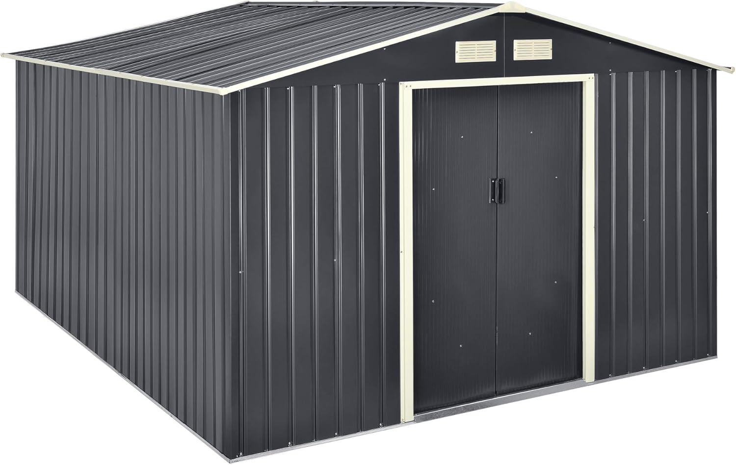 Abri de Jardin 15 m³ Robuste Cabane de Stockage Extérieur Cabane à Outils Toit à Pignon Tôles en Acier Galvanisées Gris Foncé