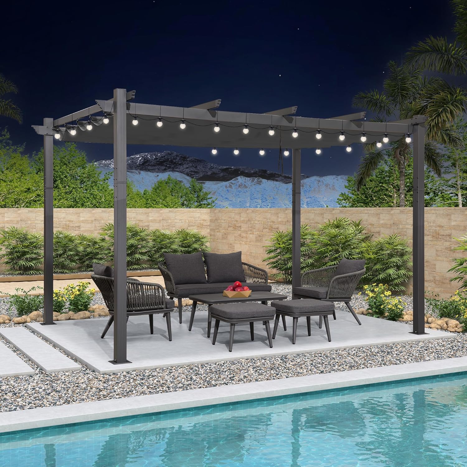 jardinito - Pergola LED série - 4x3 m - aluminium, toit rétractable, tissu teinté